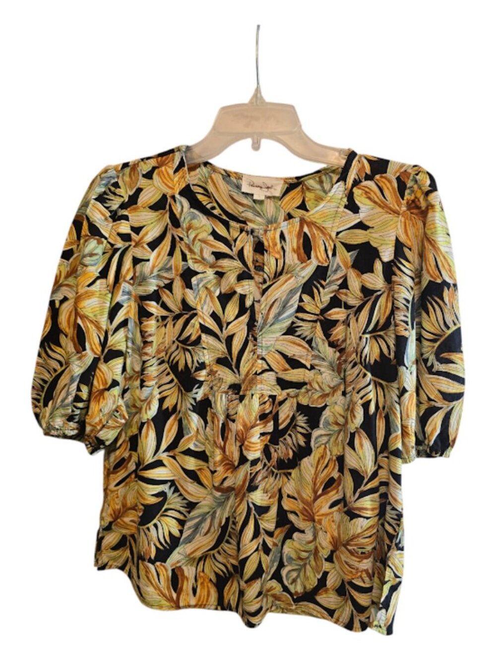 PANAMA JACK SIZE LARGE TROPICAL LEAF PRINT LINEN BLEND TOP CASUAL VACATION
